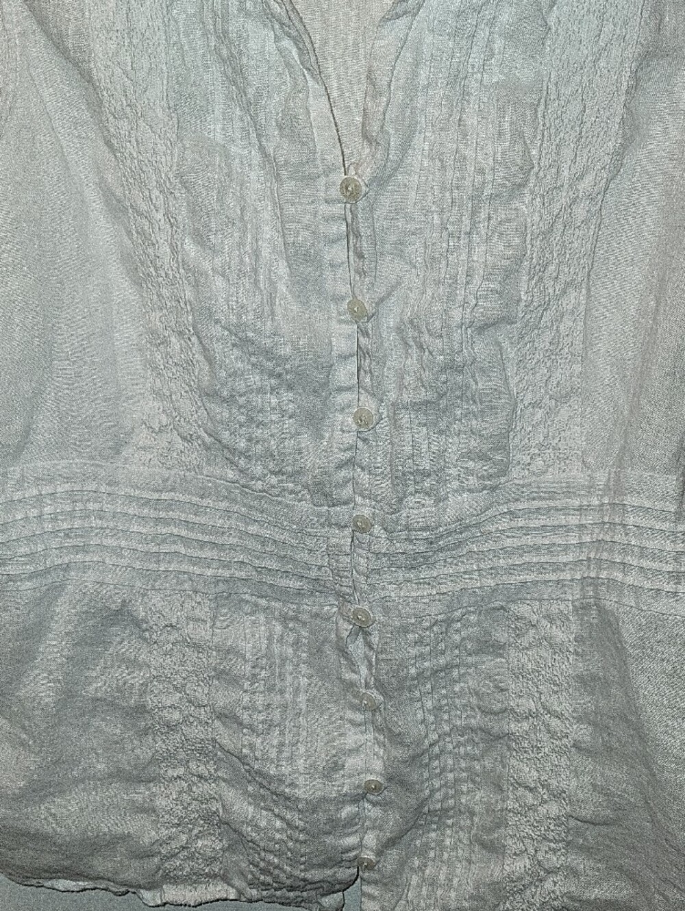 Coldwater Creek White Sleeveless Linen Button-Front Blouse with Pintuck & Lace - Picture 5 of 6